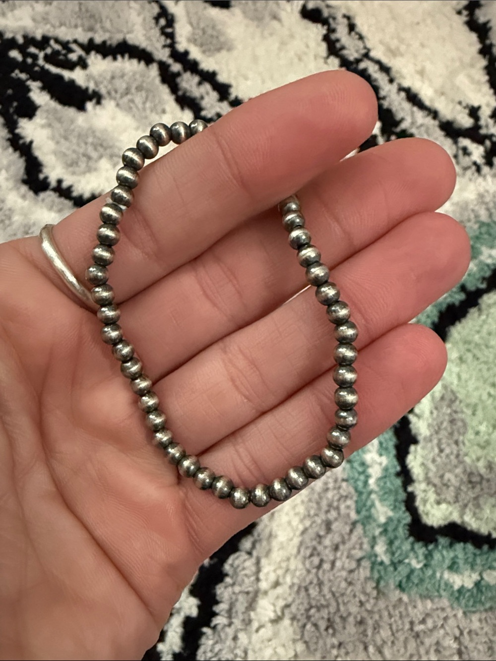 Sterling Silver Beaded Stretch Bracelet - Silver